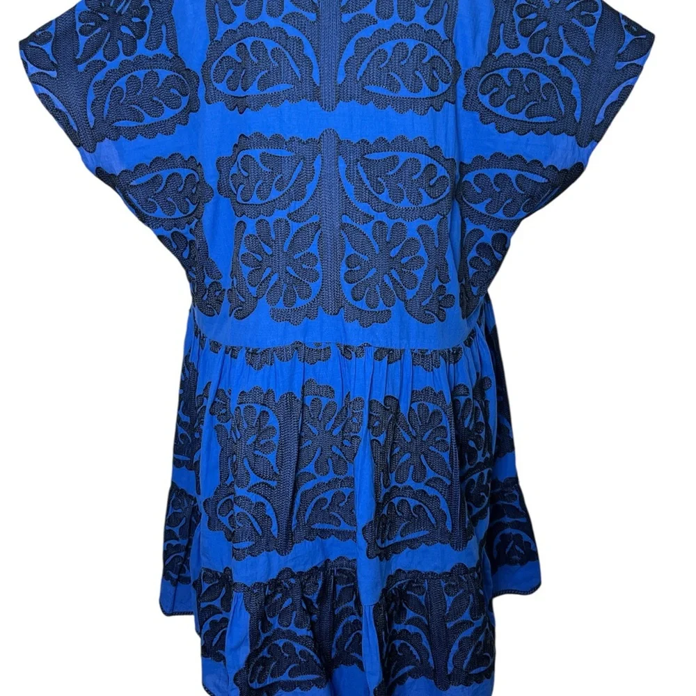 ZARA Blue Embroidered Boho Mini Dress - Size Large‎